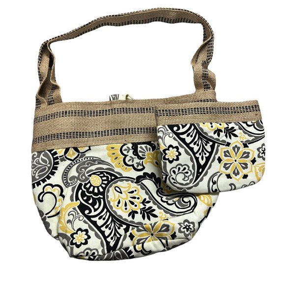Handmade New Yellow black Paisley Print Purse Bag with Small Coin or Wallet - Picture 10 of 11